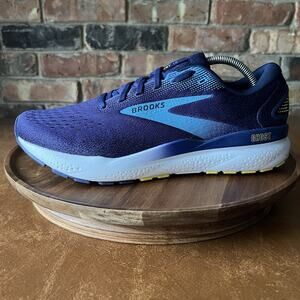 Brooks Ghost 16 Mens 10.5 White Blue Yellow Neutral Road Running Shoes Sneakers